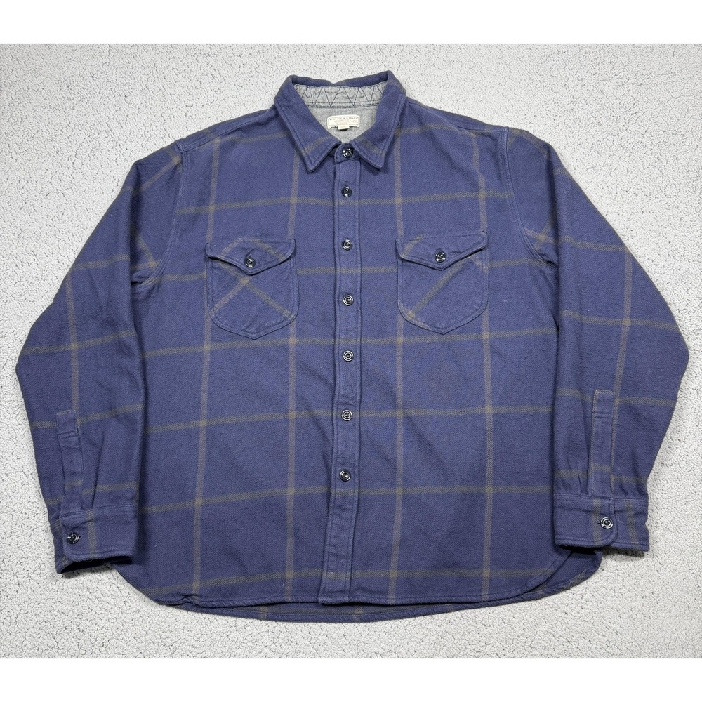 Wallace & Barnes Shirt Mens 2XL Blue Plaid Flannel Long Sleeve Button Up Casual